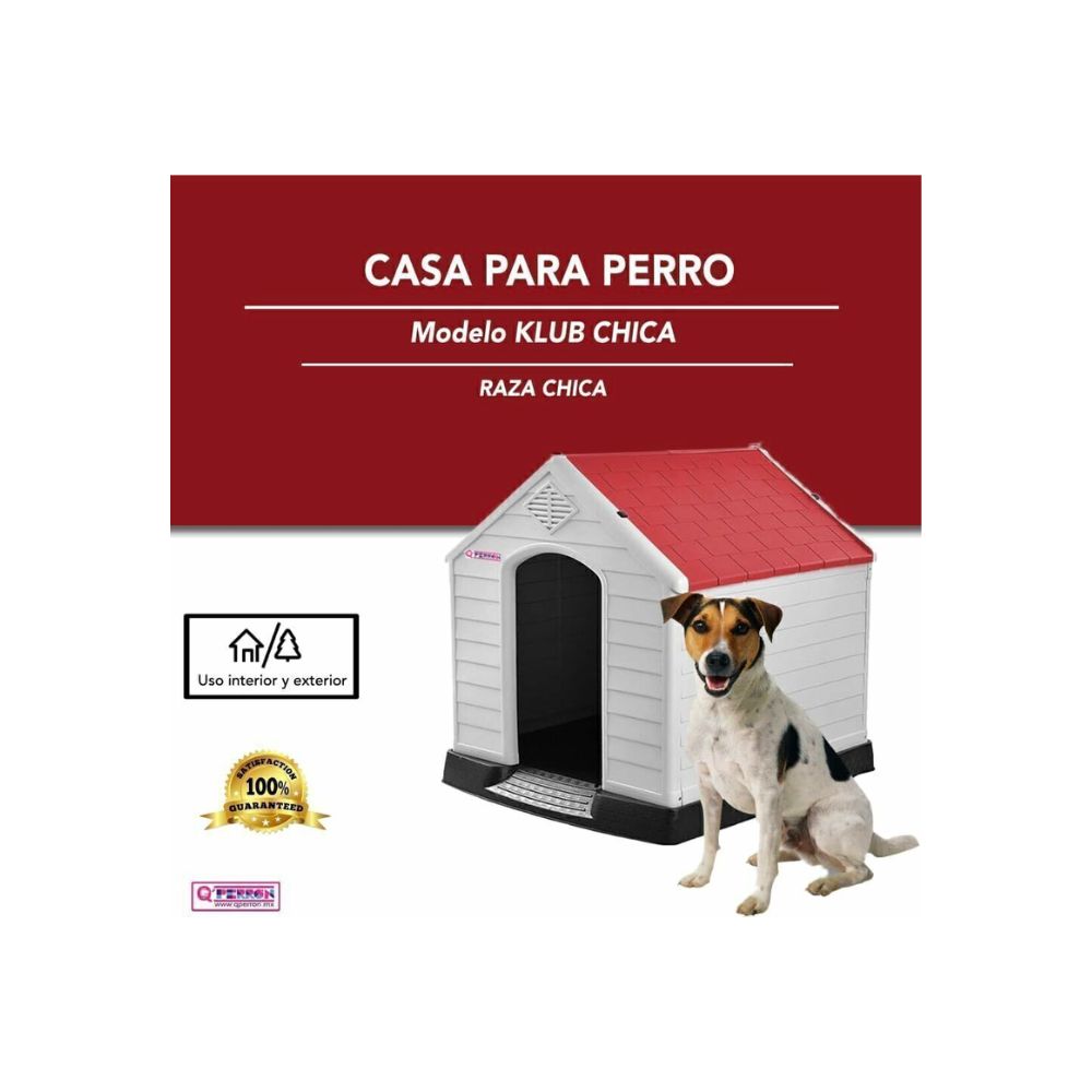 Qperron Casa Para Perro Clasica Chica Techo Rojo