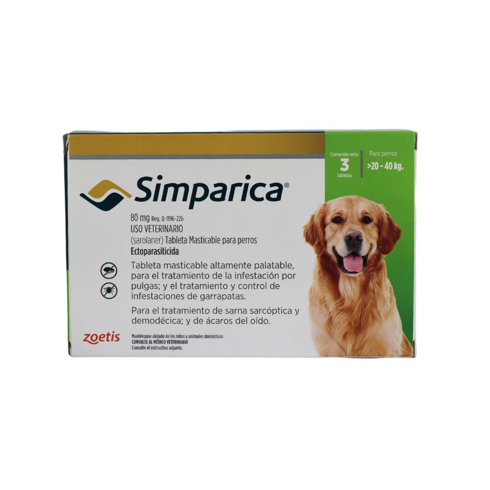 Zoetis Simparica 80 Mg Perros >20 - 40 Kg 3 Tab
