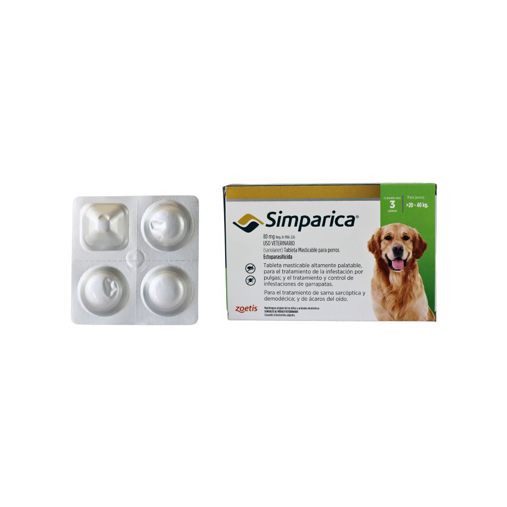 Zoetis Simparica 80 Mg Perros >20 - 40 Kg 3 Tab