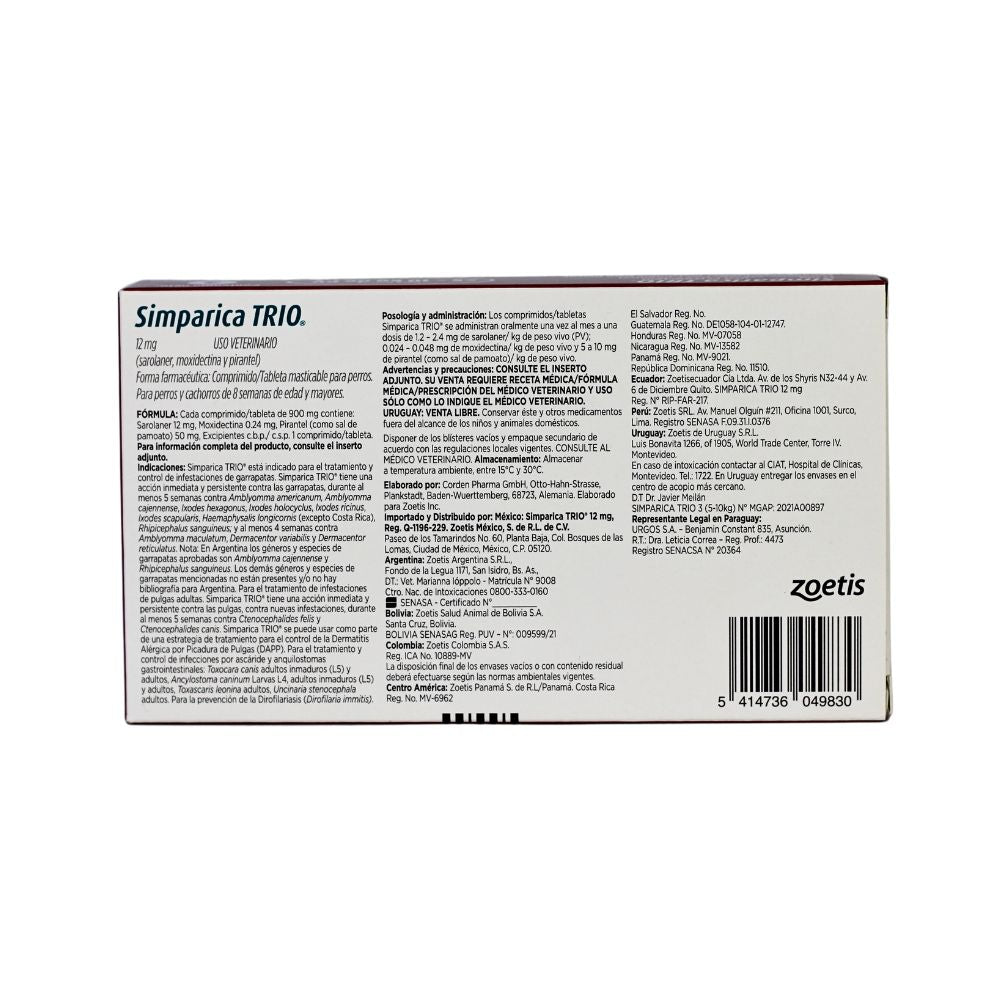 Zoetis Simparica Trio 12 Mg 5 - 10 Kg 3 Tab