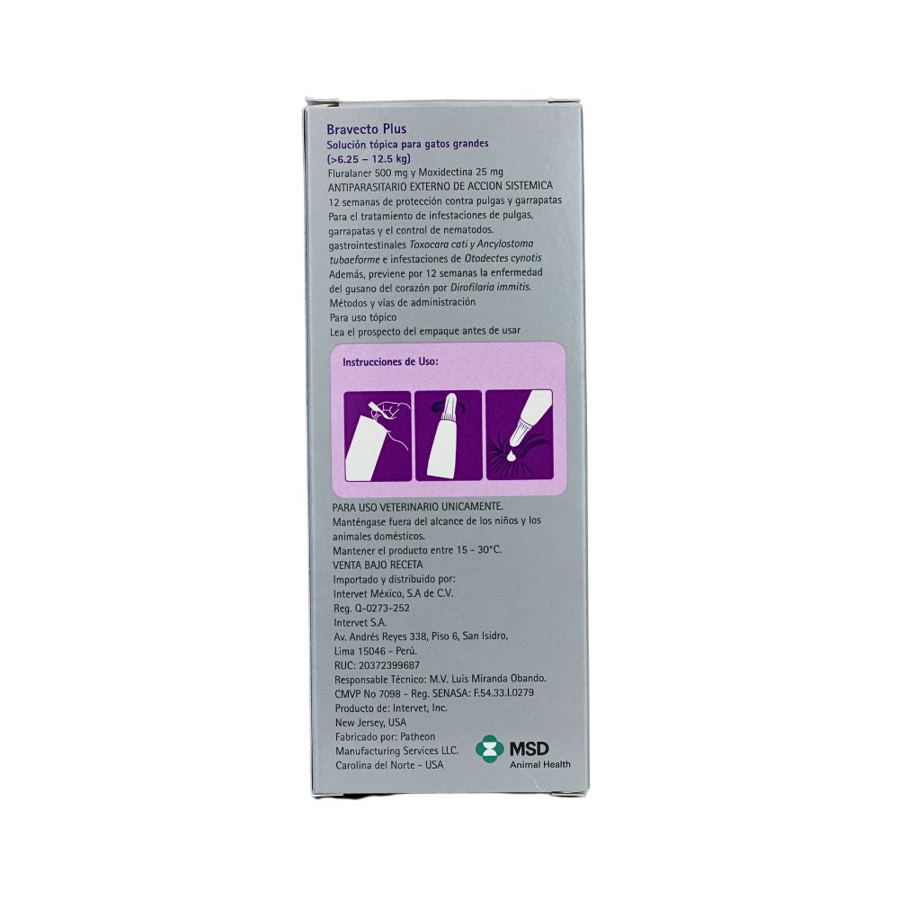 BRAVECTO PIPETA 500 MG GATOS 6.25 - 12.5 KG