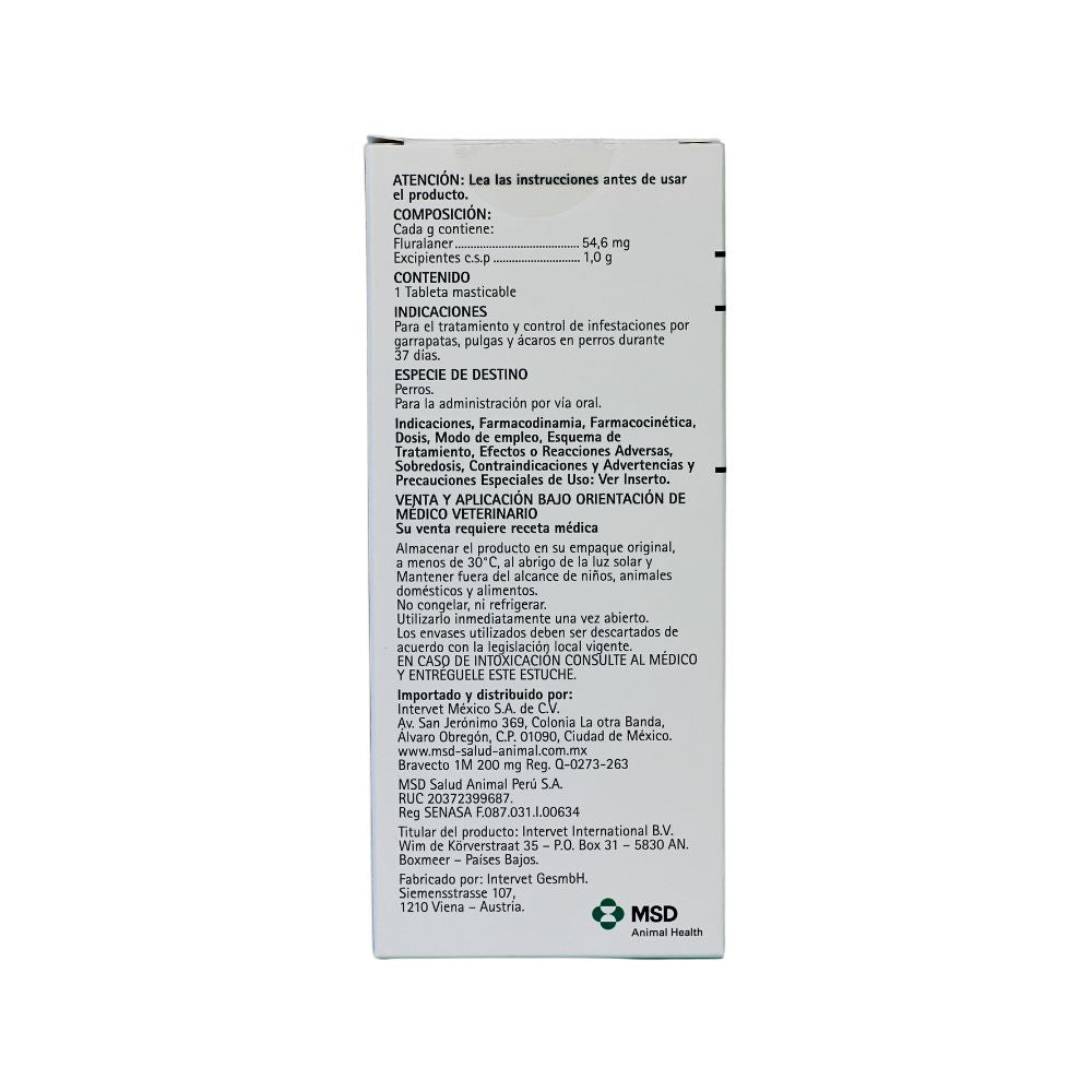 BRAVECTO 200MG 1MES (10-20KG) 1 TABLETA
