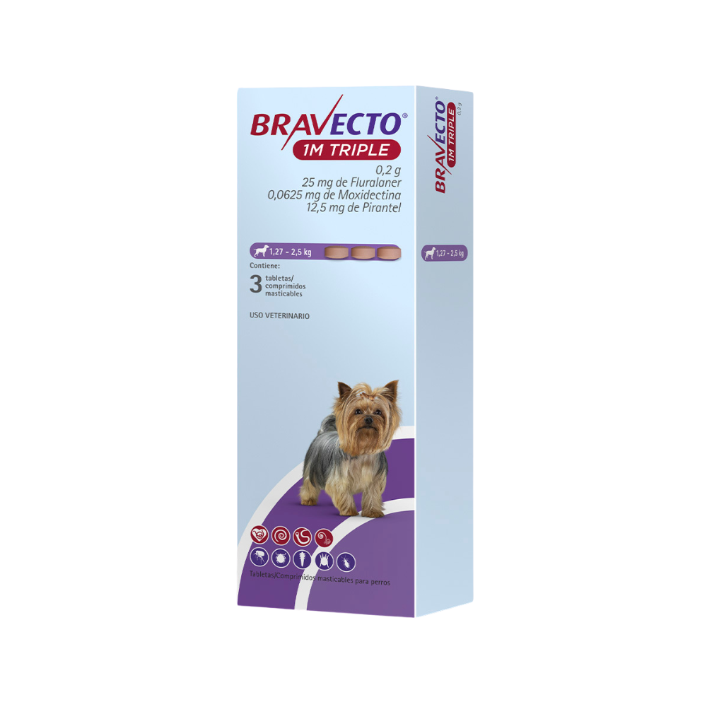 Msd Bravecto 25Mg 1Mes Triple (1.27-2.5Kg) 3 Tableta