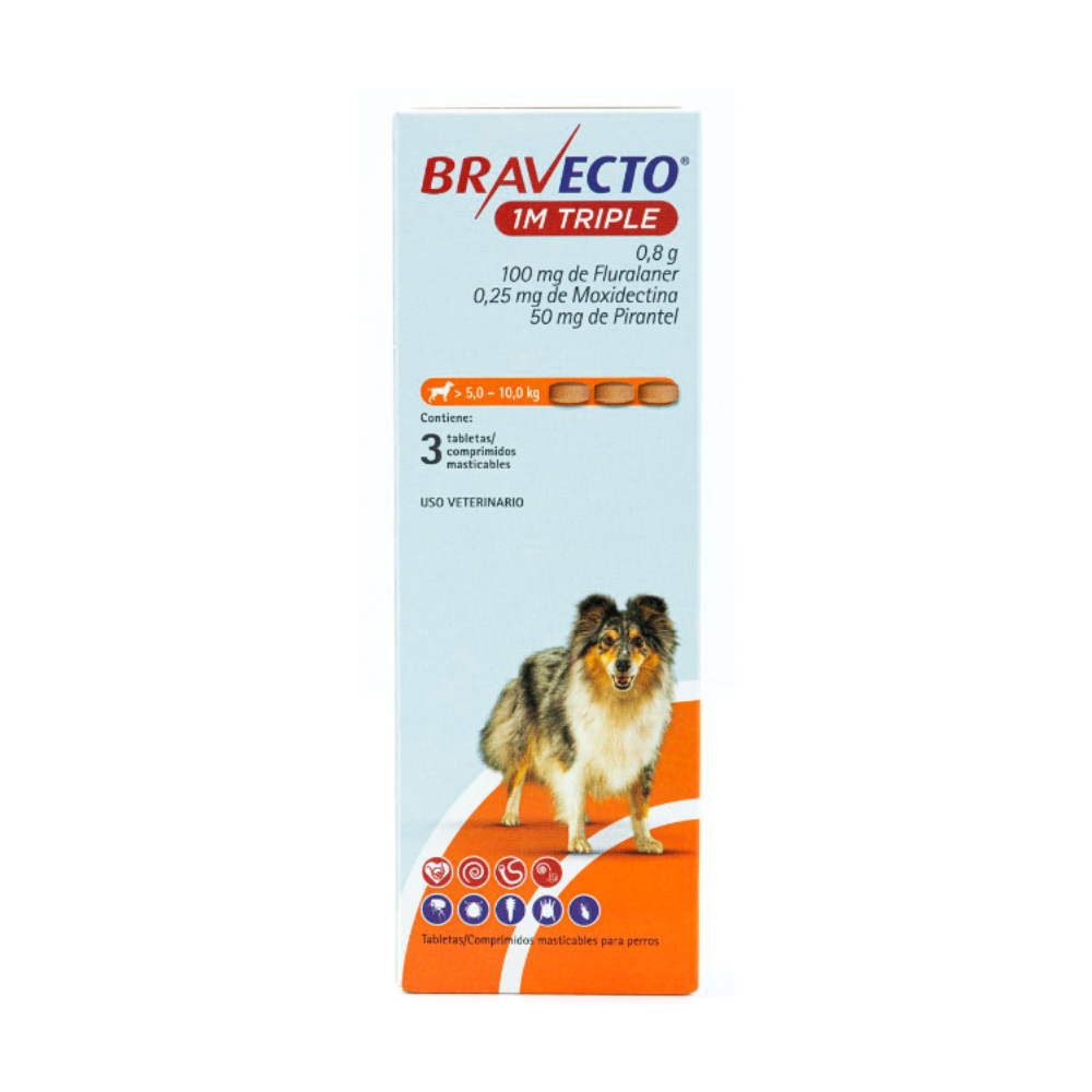 Msd Bravecto 100Mg 1Mes Triple (5-10Kg) 3 Tableta