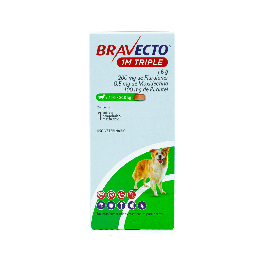 Msd Bravecto 200Mg 1Mes Triple (10-20Kg) 1 Tableta