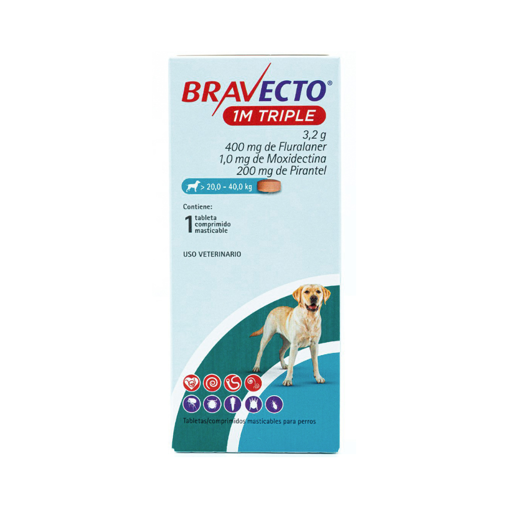 Msd Bravecto 400Mg 1Mes Triple (20-40Kg) 1 Tableta