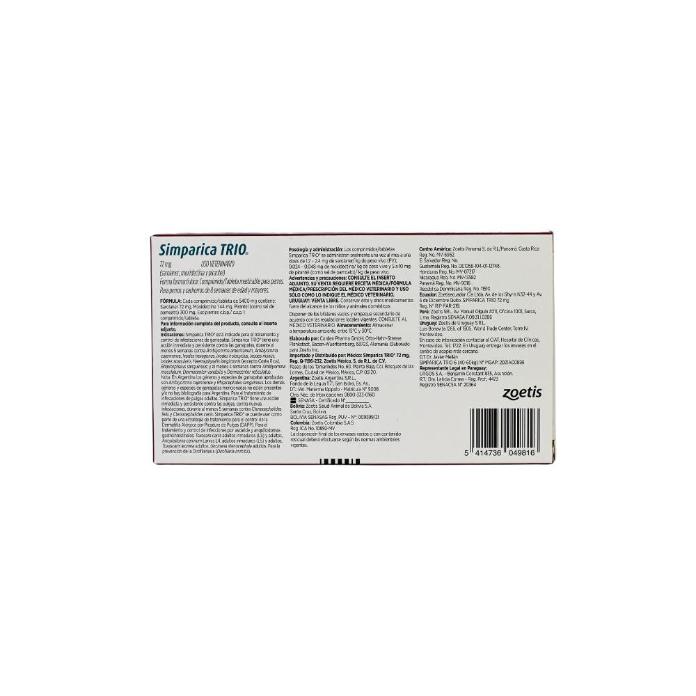 Zoetis Simparica Trio 72 Mg 40 - 60 Kg 3 Tab