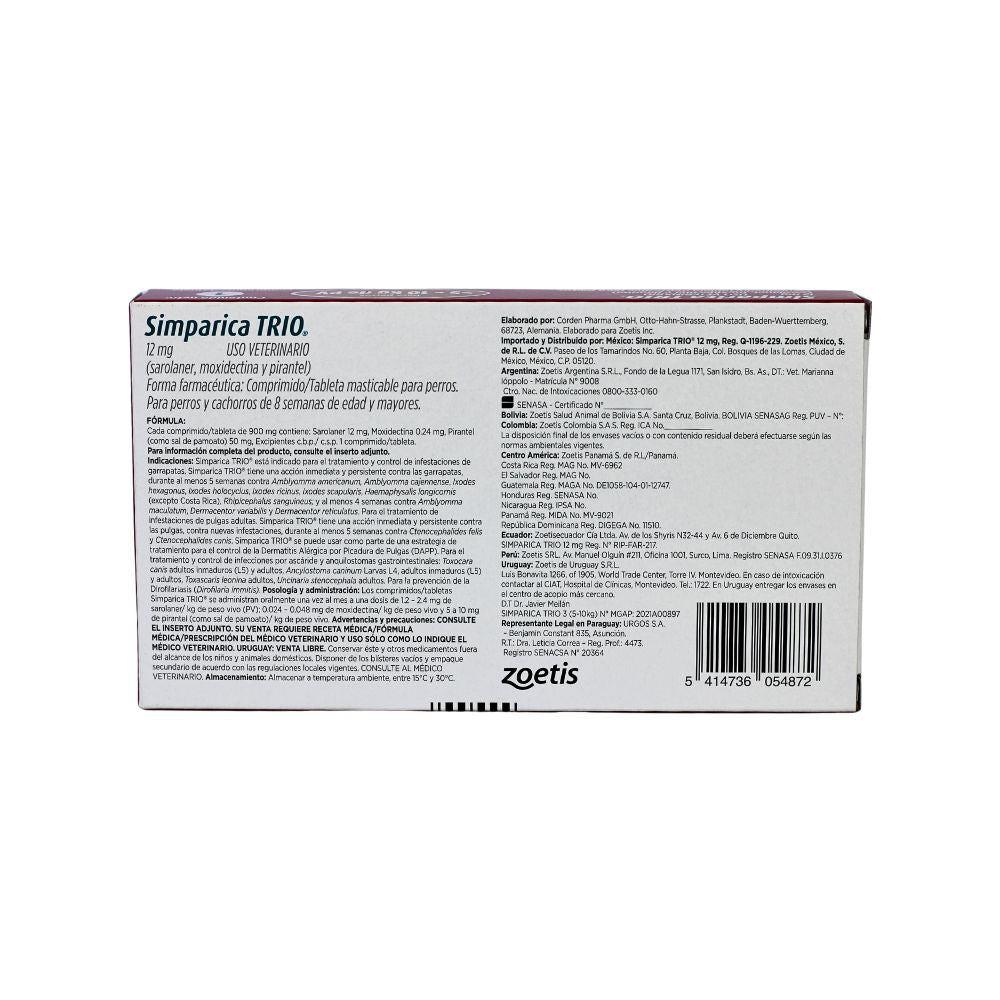 ZOETIS SIMPARICA TRIO 12 MG 1 TAB 5 - 10 KG