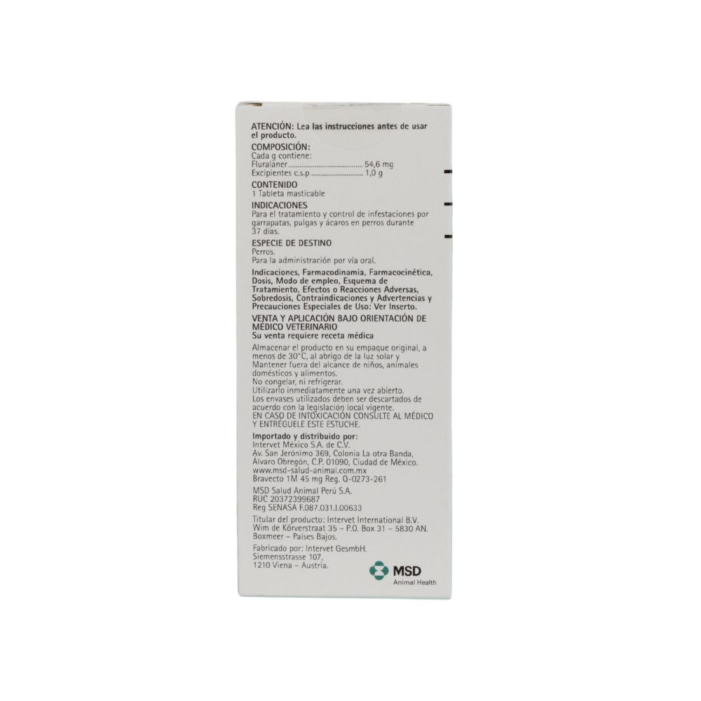 Msd Bravecto 45Mg 1Mes (2-4.5Kg) 1 Tableta