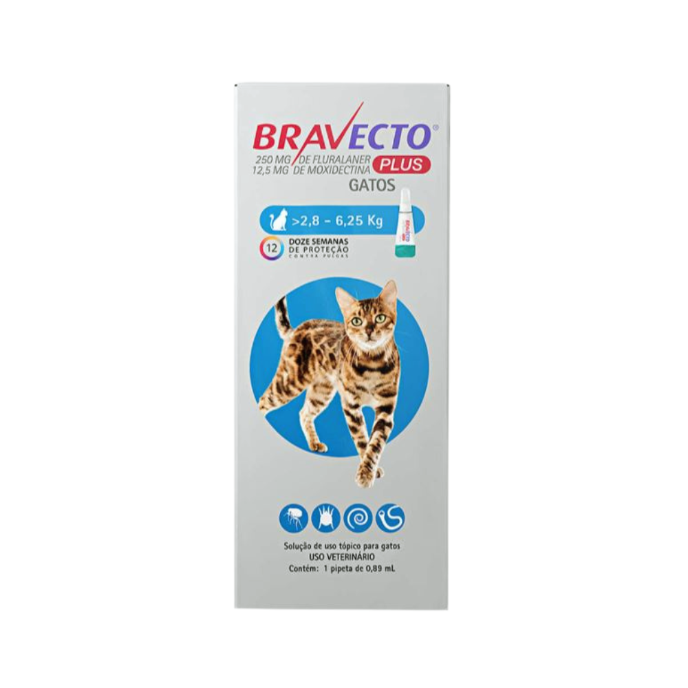 Msd Bravecto Plus Pipeta 250 Mg Gatos 2.8-6.25 Kg