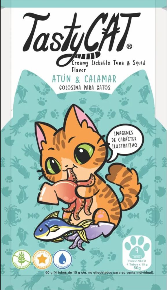 Tastycat Creamy Lickable Golosina Para Gatos Sabor Atun Y Calamar