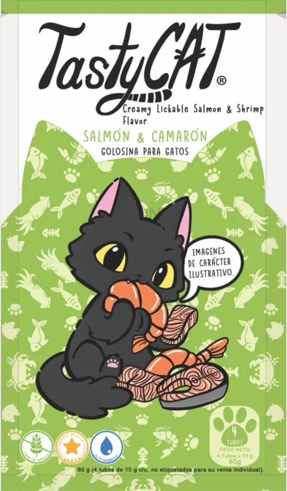 TASTYCAT CREAMY LICKABLE GOLOSINA PARA GATOS SABOR SALMON Y CAMARON