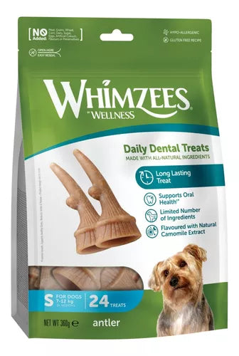 WHIMZEES PREMIOS PARA PERRO DE 7-12 KG FIGURA CUERNO 24 PZAS