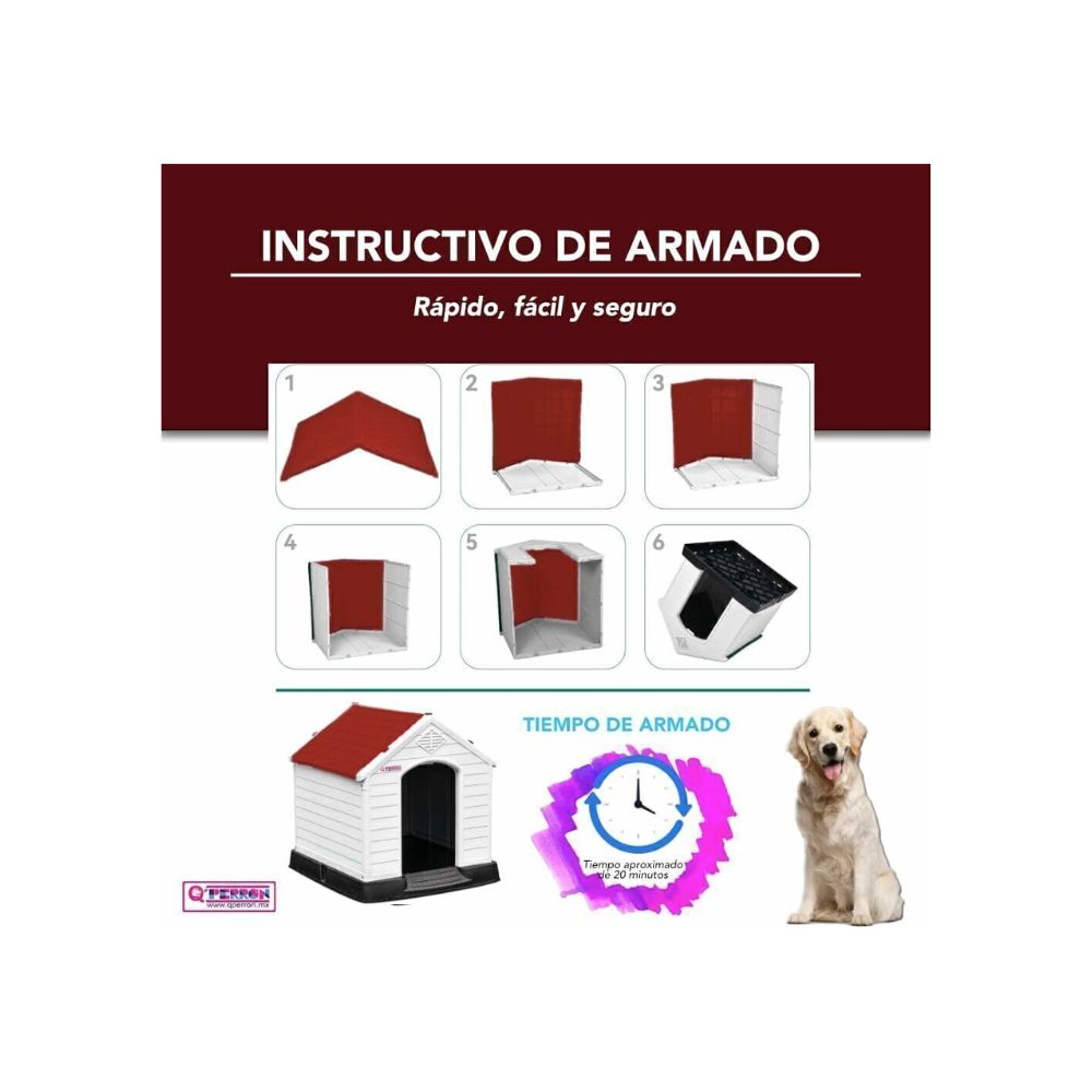 Qperron Casa Para Perro  Clasica Chica Techo Rojo