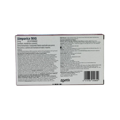 Zoetis Simparica Trio 24 Mg 10 - 20 Kg 3 Tab