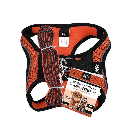 Fancy Pets Arnes Y Correa Sportie Ch Naranja