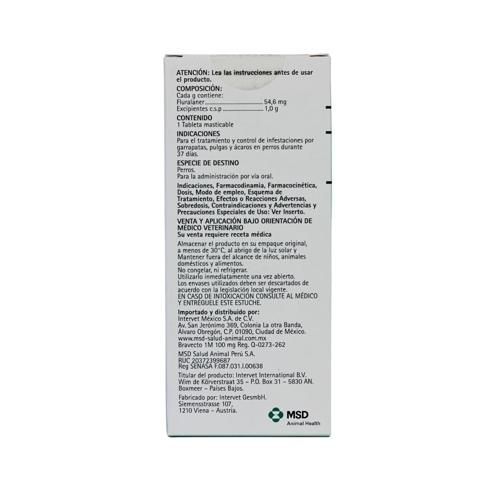 MSD BRAVECTO 100MG 1MES (4.5-10KG) 1 TABLETA