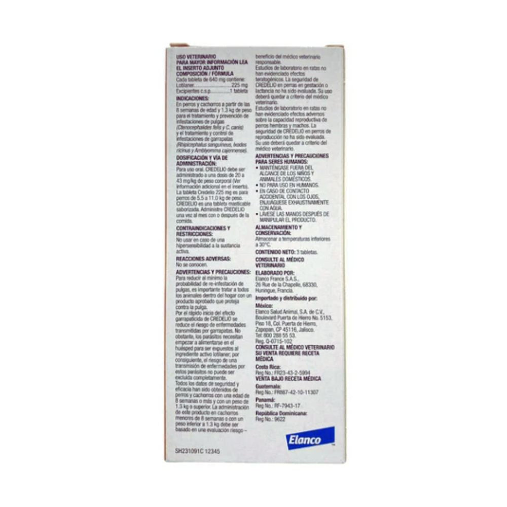 Elanco Credelio 225 Mg 5.5-11 Kg 3 Tab