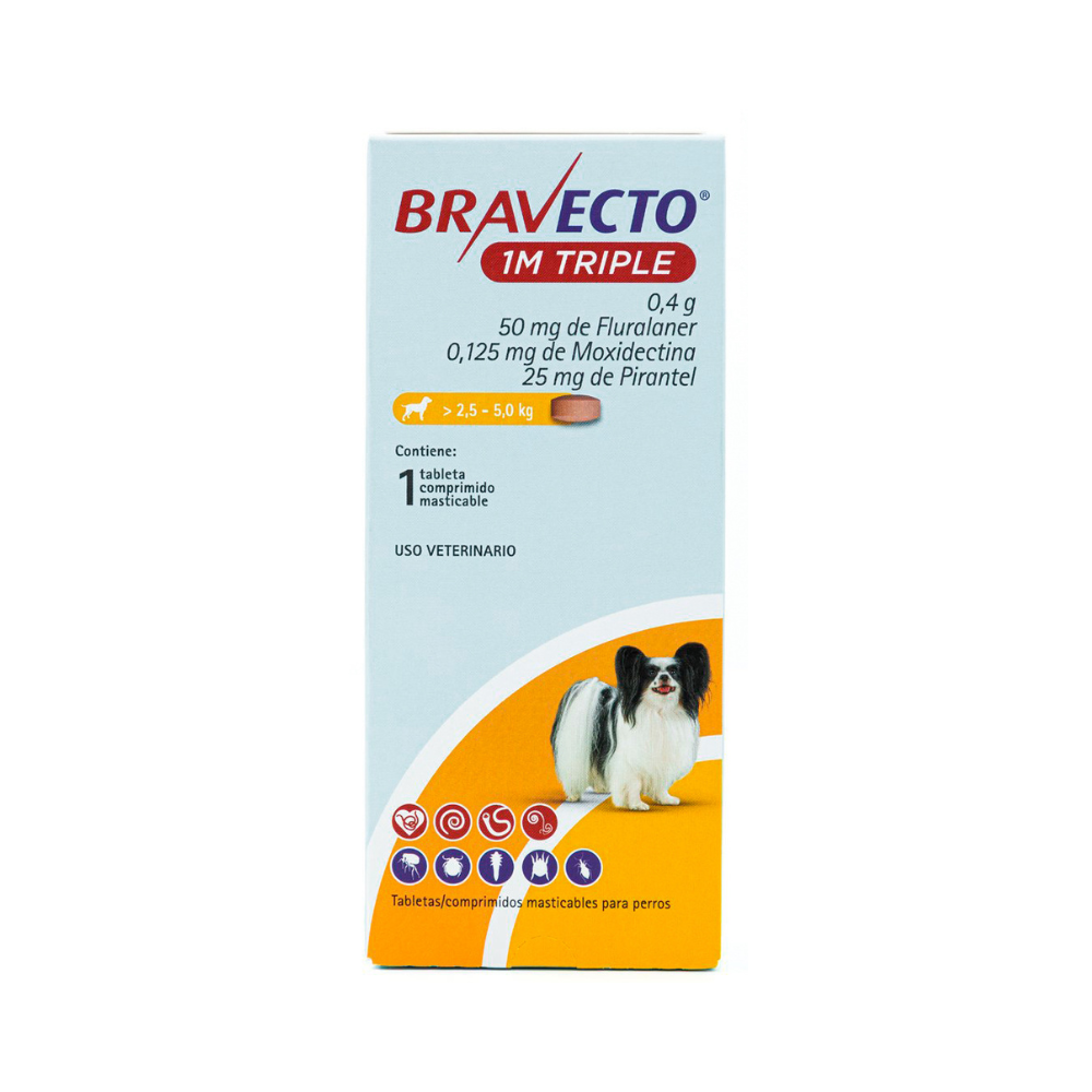 Msd Bravecto 50Mg 1Mes Triple (2.5-5Kg) 1 Tableta