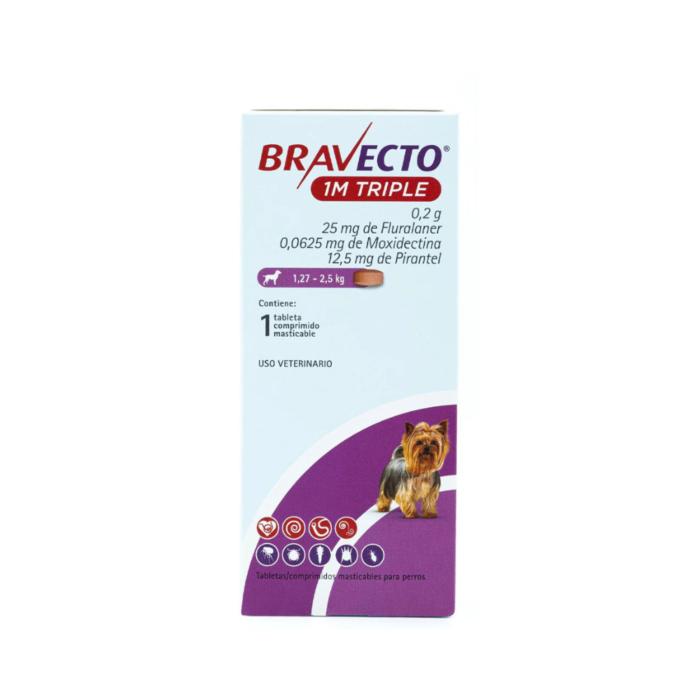 Msd Bravecto 25Mg 1Mes Triple (1.27-2.5Kg) 1 Tableta