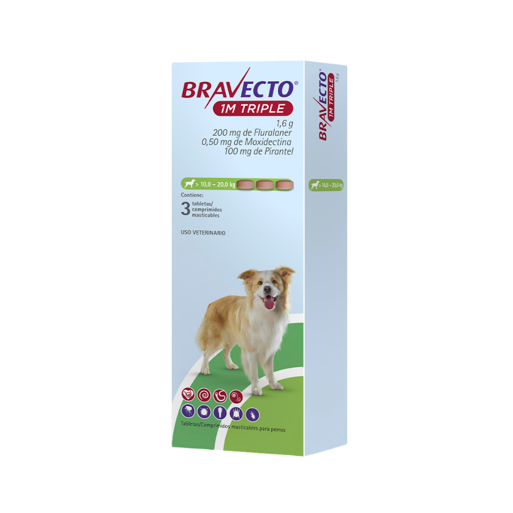 Msd Bravecto 200Mg 1Mes Triple (10-20Kg) 3 Tableta