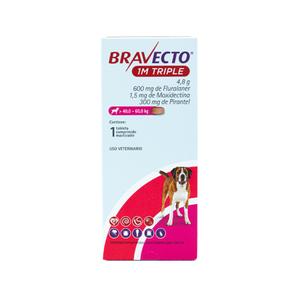 Msd Bravecto 600Mg 1Mes Triple (40-60Kg) 1 Tableta