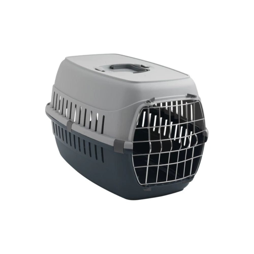Moderna Transportadora Road Runner Para Mascota Con Puerta Metal Mediana 8 Kg Gris