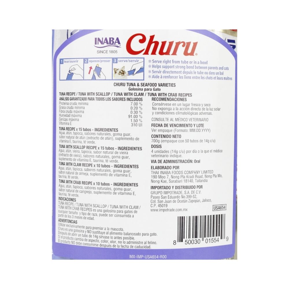 INABA PREMIO GATO CHURU BOTE VARIEDAD 50 PZA