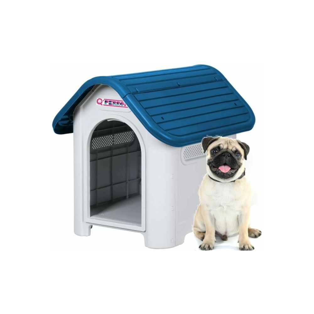Qperron Casa Para Perro  Clasica Chica Techo Azul
