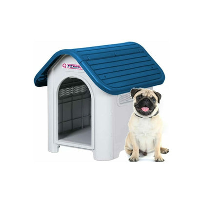 Qperron Casa Para Perro  Clasica Chica Techo Azul