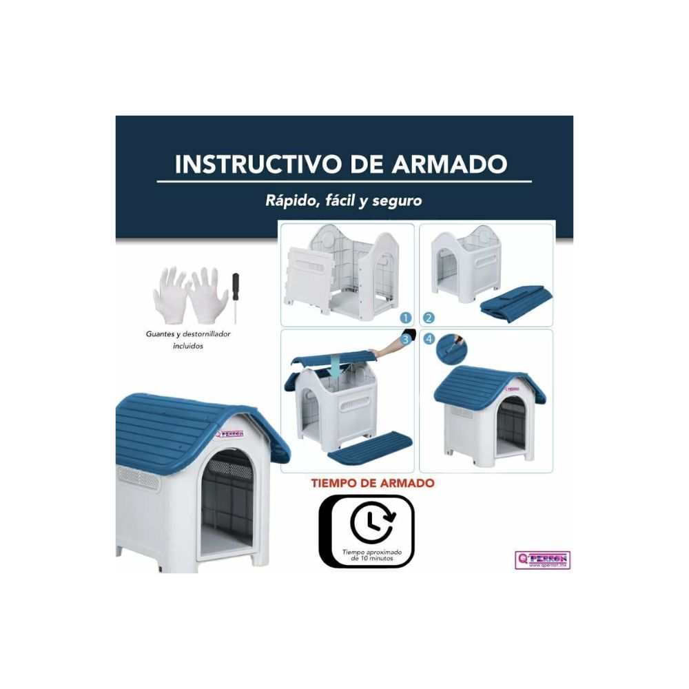 Qperron Casa Para Perro  Clasica Chica Techo Azul