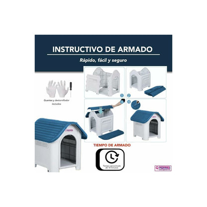 Qperron Casa Para Perro  Clasica Chica Techo Azul