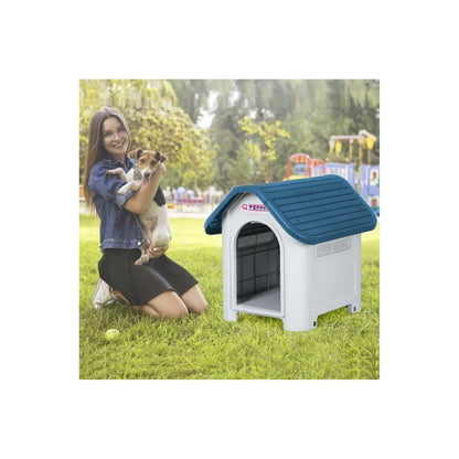 Qperron Casa Para Perro  Clasica Chica Techo Azul