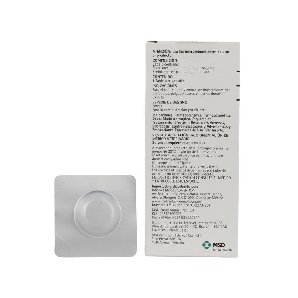 Msd Bravecto 45Mg 1Mes (2-4.5Kg) 1 Tableta