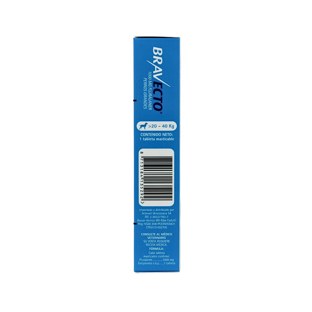 BRAVECTO 1000 MG PERROS  20 A 40 KG – 1 TAB