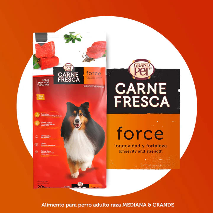 GRANDPET CARNE FRESCA FORCE RAZAS MEDIANA Y GRANDES 20KG