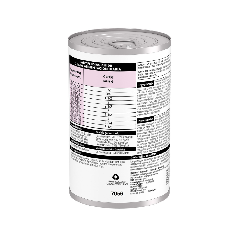 Hills Perro Adulto 7+ Beef & Barley Lata 13 Oz