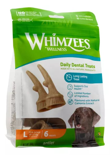 WHIMZEES PREMIOS PARA PERRO DE 18-27 KG FIGURA CUERNO  6 PZAS