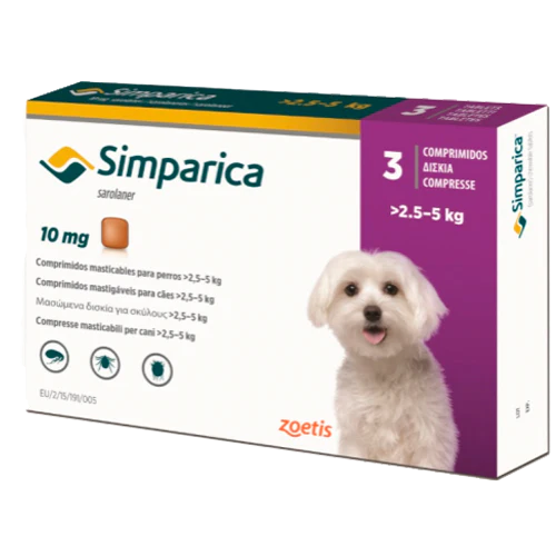 ZOETIS SIMPARICA 10 MG PERROS >2.5 - 5 KG 3 TAB