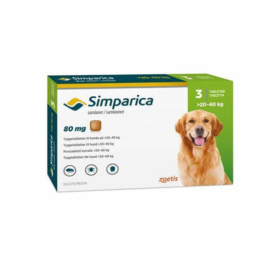 ZOETIS SIMPARICA 80 MG PERROS >20 - 40 KG 3 TAB