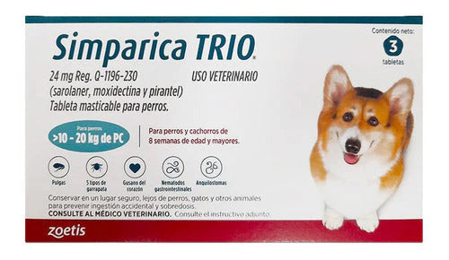 ZOETIS SIMPARICA TRIO 10-20 KG 3 TAB