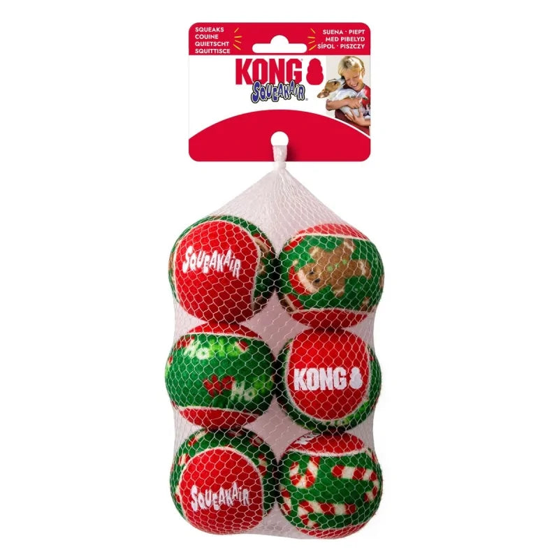 Kong Squeakair Pelota Medianda Diseño Navidad 6 Pzas